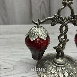 Vintage 1960's Red Glass Hanging Strawberry Salt & Pepper Shakers Marked Japan