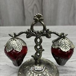 Vintage 1960's Red Glass Hanging Strawberry Salt & Pepper Shakers Marked Japan