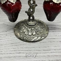 Vintage 1960's Red Glass Hanging Strawberry Salt & Pepper Shakers Marked Japan