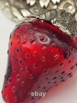 Vintage 1960's Red Glass Hanging Strawberry Salt & Pepper Shakers Marked Japan