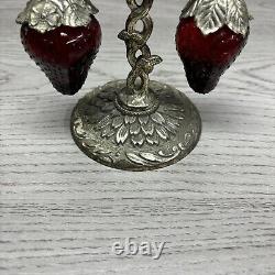 Vintage 1960's Red Glass Hanging Strawberry Salt & Pepper Shakers Marked Japan