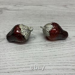 Vintage 1960's Red Glass Hanging Strawberry Salt & Pepper Shakers Marked Japan