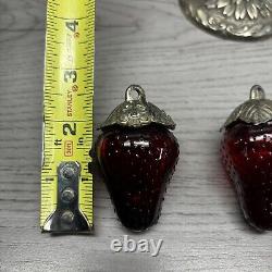 Vintage 1960's Red Glass Hanging Strawberry Salt & Pepper Shakers Marked Japan