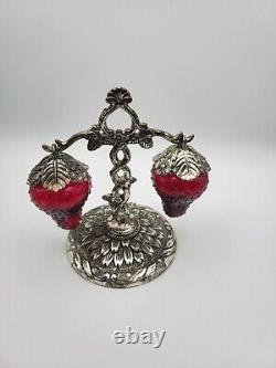 Vintage 1960's Red Glass Hanging Strawberry Salt & Pepper Shakers Marked Japan