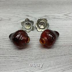 Vintage 1960's Red Glass Hanging Strawberry Salt & Pepper Shakers Marked Japan