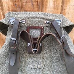 Vintage 1963 Swiss Army Military Salt & Pepper Leather Backpack Rucksack