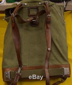 Vintage 1969 Swiss Army Leather & Canvas Internal Frame Backpack Salt & Pepper