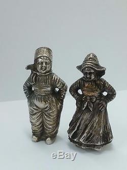 Vintage 800 German Silver Girl and Boy With Pot Hat Salt and Pepper Shakers