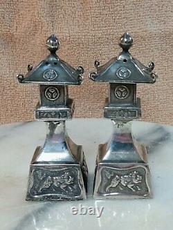 Vintage 950 Sterling Silver Chinese Pagoda Foo Dog Temple Salt Pepper Shakers