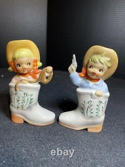 Vintage A Fine Quality Napco Cowboy Cowgirl Western Rodeo Salt Pepper Shakers
