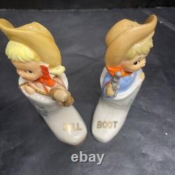 Vintage A Fine Quality Napco Cowboy Cowgirl Western Rodeo Salt Pepper Shakers