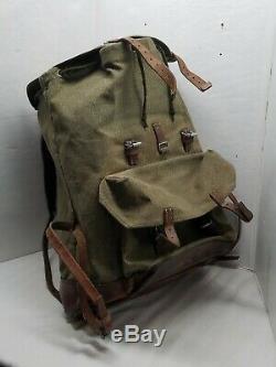 Vintage A Schindler 72 Swiss Swedish Leather Canvas Backpack Bag Salt Pepper