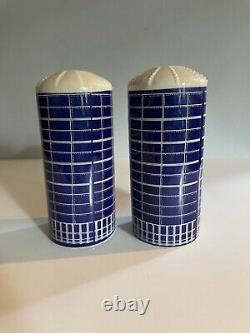 Vintage AO Smith Harvestore Systems Silo Blue Ceramic Salt & Pepper Shakers