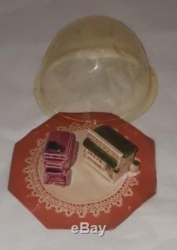 Vintage ARCADIA Miniature Stagecoach Saloon Salt & Pepper Shakers Packaging Dome