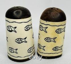 Vintage African Bone /Wood / Horn Salt and Pepper Shakers Fish