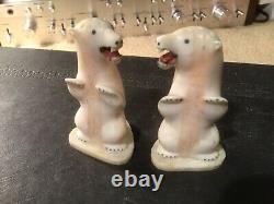 Vintage Alaskan Inuit Carved Bovine Polar Bear Salt & Pepper Shaker Set