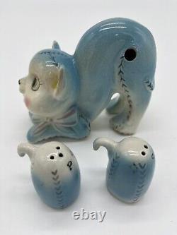 Vintage Anthropomorphic Arch Back Blue Cat Salt & Pepper Shaker Set RARE