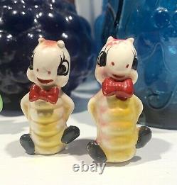 Vintage Anthropomorphic Red Bow Caterpillar Worm Salt And Pepper Shakers