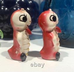 Vintage Anthropomorphic Red Bow Caterpillar Worm Salt And Pepper Shakers