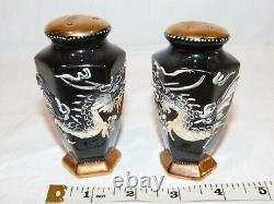 Vintage Antique Pair Of Japanese Porcelain Moriage Dragware Salt & Pepper Shaker