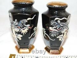 Vintage Antique Pair Of Japanese Porcelain Moriage Dragware Salt & Pepper Shaker