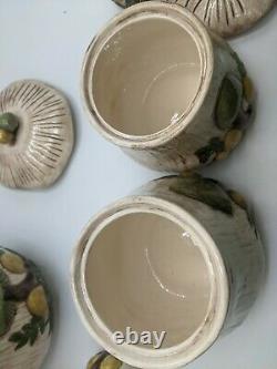 Vintage Arnel's Ceramic Mushroom Canister Set 3 Piece + Salt and Pepper Shakers
