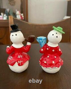 Vintage Artmark Japan Christmas Snowman And Woman Salt and Pepper Shakers