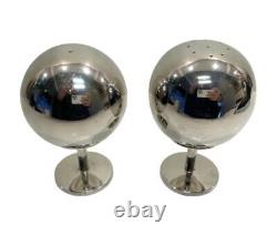 Vintage Atomic MCM Modernist Chrome Ball Globe Salt Pepper & Shakers Orb Sphere