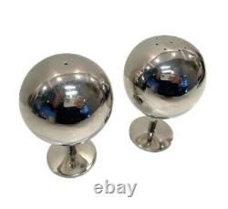 Vintage Atomic MCM Modernist Chrome Ball Globe Salt Pepper & Shakers Orb Sphere