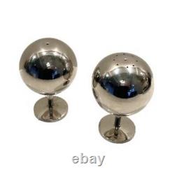 Vintage Atomic MCM Modernist Chrome Ball Globe Salt Pepper & Shakers Orb Sphere