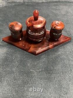 Vintage Bakelite Salt And Pepper Shakers, With Bowl All Bakelite See Through