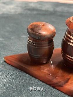 Vintage Bakelite Salt And Pepper Shakers, With Bowl All Bakelite See Through