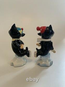 Vintage Black Cats Ice Skating Salt & Pepper Shakers Japan Anthropomorphic RARE