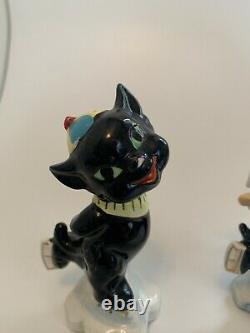 Vintage Black Cats Ice Skating Salt & Pepper Shakers Japan Anthropomorphic RARE