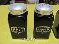 Vintage Black Ebony McKee Salt, Pepper, Flour & Sugar Shakers, Block Letters