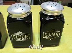 Vintage Black Ebony McKee Salt, Pepper, Flour & Sugar Shakers, Block Letters