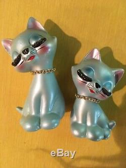 Vintage Blue Eyelash Cat Mod Japan Salt Pepper Shakers