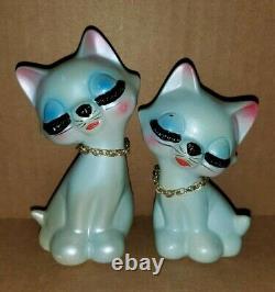 Vintage Blue Kitten Cat With Eyelashes Salt Pepper Shakers