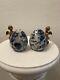 Vintage Brass and Porcelain Blue and White Antique salt and pepper shakers