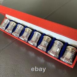 Vintage Cartier Sterling Silver Mini Salt & Pepper Shaker 8pc Set in Red Case