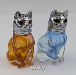 Vintage Cat Salt pepper Shakers Metal Depression Glass Eyed Rare HTF READ