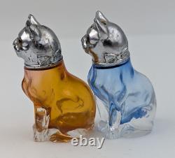 Vintage Cat Salt pepper Shakers Metal Depression Glass Eyed Rare HTF READ