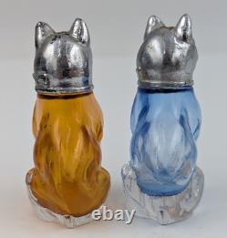 Vintage Cat Salt pepper Shakers Metal Depression Glass Eyed Rare HTF READ