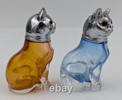 Vintage Cat Salt pepper Shakers Metal Depression Glass Eyed Rare HTF READ