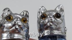 Vintage Cat Salt pepper Shakers Metal Depression Glass Eyed Rare HTF READ