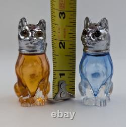 Vintage Cat Salt pepper Shakers Metal Depression Glass Eyed Rare HTF READ