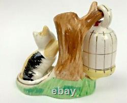 Vintage Cat Swatting Bird in Hanging Cage Salt and Pepper Shakers Japan FW28