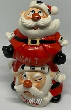 Vintage Ceramic Kreiss Salt & Pepper Stackable Santa