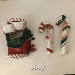 Vintage Christmas Candy Cane Naughty Couple Heart Bed Salt Pepper Shakers Rare