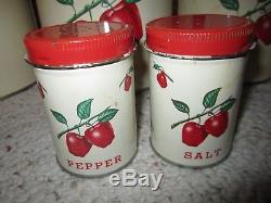 Vintage Decoware Metal Canister Set & Salt/Pepper Shakers Apple Design